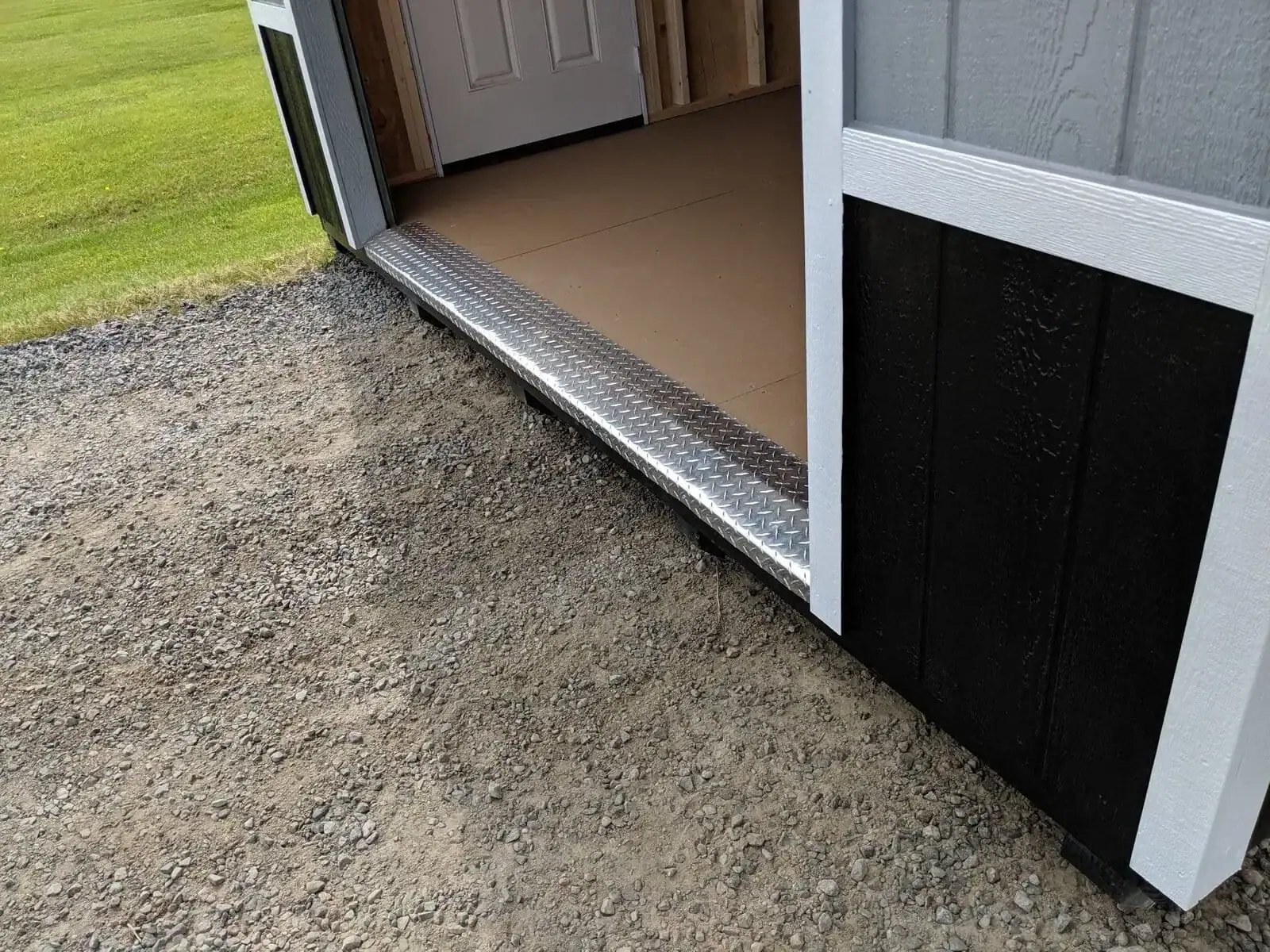 diamond plated door threshold for portable sheds and garages